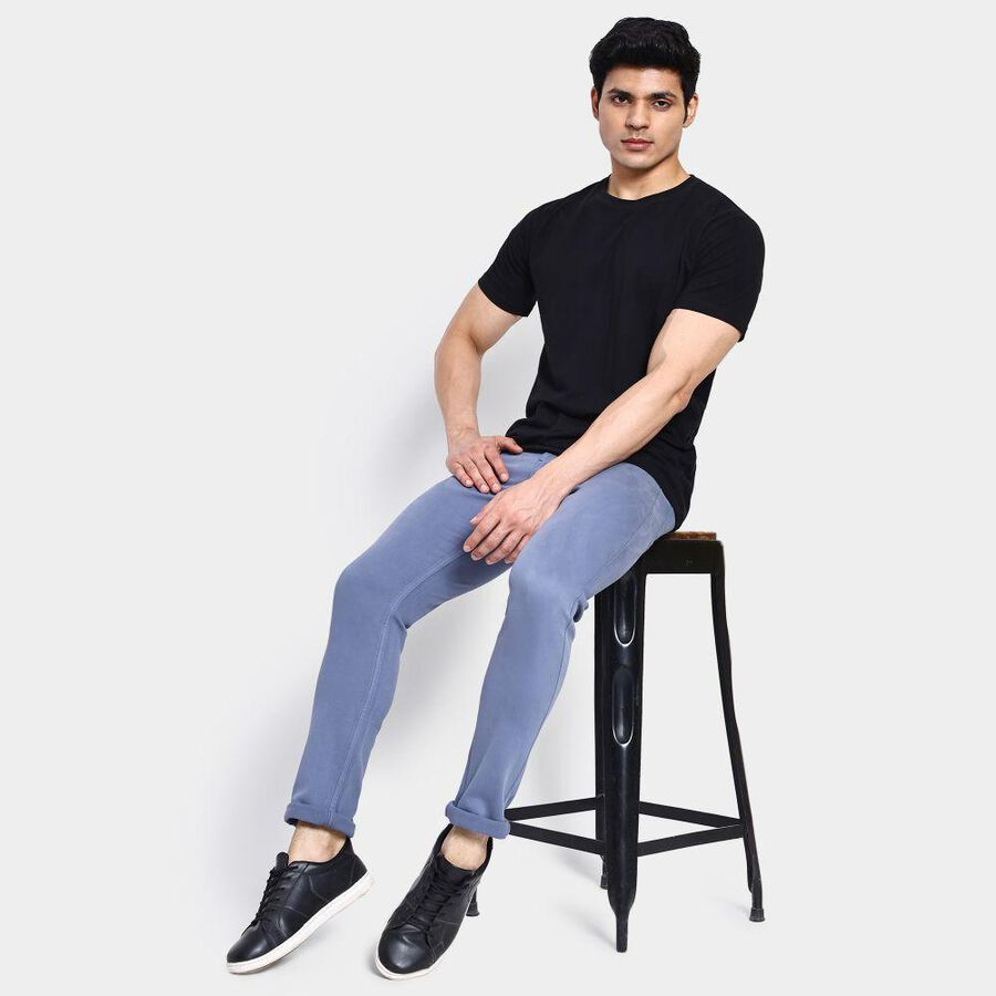 Men's Slim Fit Casual Trousers , मध्यम नीला, large image number null